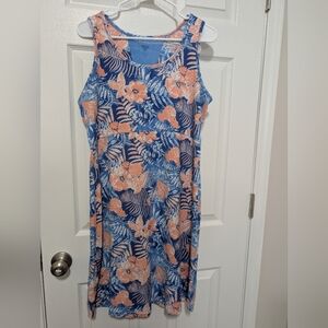 Columbia Women's XL, Midway Bay Performance Sheath Dress, PFG, Coral/Blue Floral